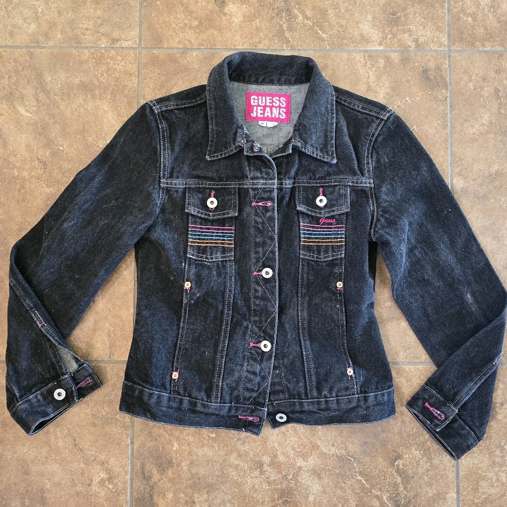 Black Denim | GUESS | Pink Detailed Jean Jacket